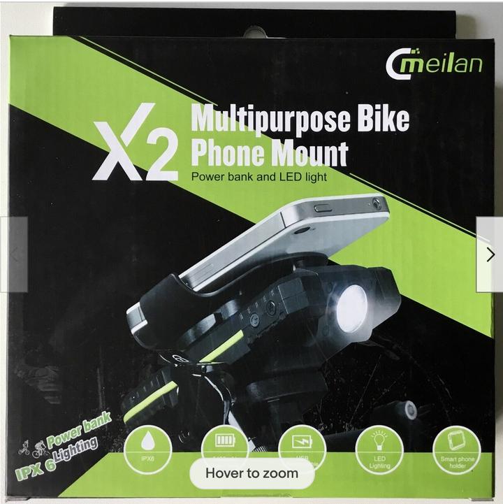 meilan 3 in 1 bike phone mount with power bank and led light